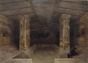 Samuel J. Ainsley - Cerveteri Interno della Tomba dei Rilievi (1843).  Pittore, disegnatore e acquarellista, Ainsley accompagnò George Dennis durante il suo viaggio in Etruria