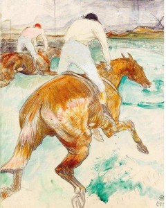 Henry de Toulouse Lautrec, il Jockey, 1899. A destra Divan Japonais, 1892-1893 